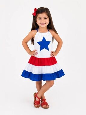 Red White Blue Patriotic 4th Of July Twirl Dress